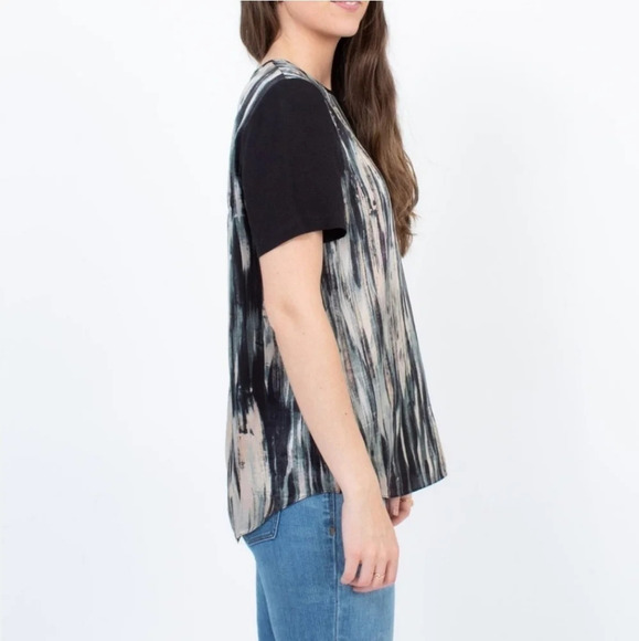 Rebecca Taylor Abstract Watercolour Silk Blouse with Contrast Short Sleeves 4 - Picture 9 of 17